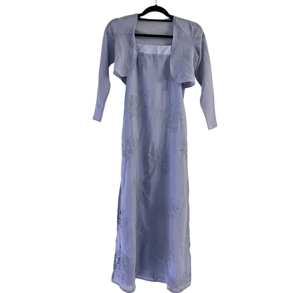 Vintage Nicole Miller Pansy Blue Floral Beaded Spaghetti straps Maxi Dress 12